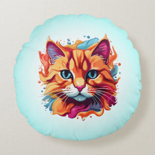 Coussins Ronds Art numérique Visage Cute Cat Design-86002