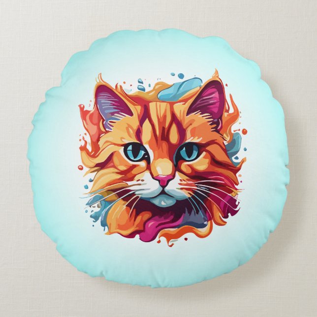 Coussins Ronds Art numérique Visage Cute Cat Design-86002 (Devant)