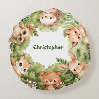 Coussins Ronds Art personnalisé à l'aquarelle d'animaux mignons d