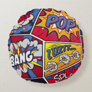 Coussins Ronds Art pop rétro, motif de la bande dessinée.