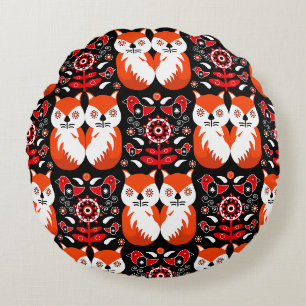 Coussins Ronds Art populaire de renard scandinave