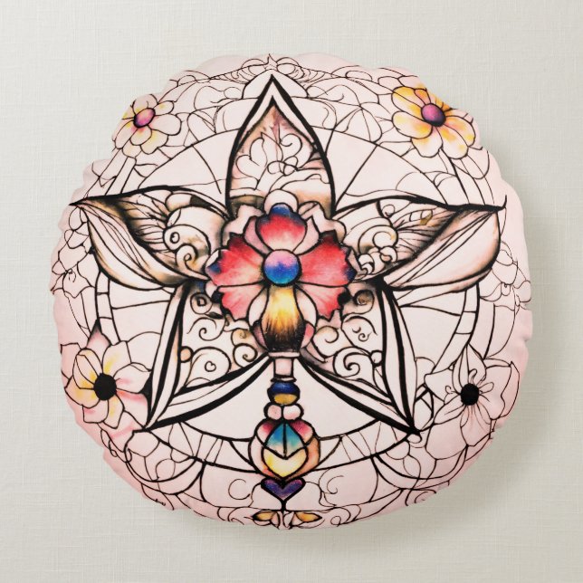 Coussins Ronds Art tatouage pour enfants avec des lignes propres (Devant)