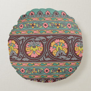 Coussins Ronds Art traditionnel Mughal frontière, motif, fleur, g