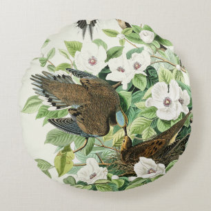 Coussins Ronds Art vintage Audubon Tourterelle triste Fleur d'ois