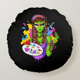 Coussins Ronds Artiste de peinture hippie Alien spatial