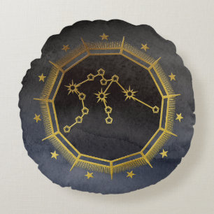 Coussins Ronds Astrologie Zodiaque foncée : Aquarius Noir & Or