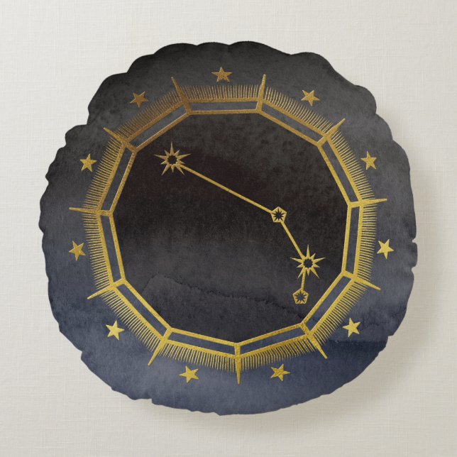 Coussins Ronds Astrologie Zodiaque foncée : Bélier Noir & Or (Devant)