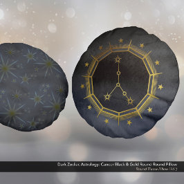 Coussins Ronds Astrologie Zodiaque foncée : Cancer Noir & Or Roun