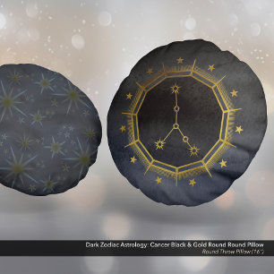 Coussins Ronds Astrologie Zodiaque foncée : Cancer Noir & Or Roun