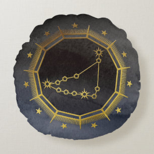 Coussins Ronds Astrologie Zodiaque foncée : Capricorne Noir & Or