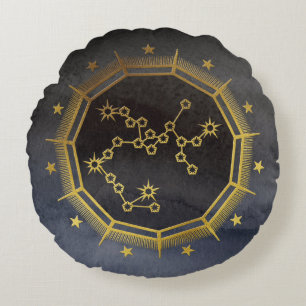 Coussins Ronds Astrologie Zodiaque foncée : Sagittaire Noir & Or