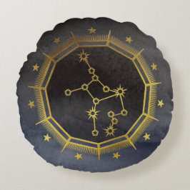 Coussins Ronds Astrologie Zodiaque foncée : Virgo Black & Gold
