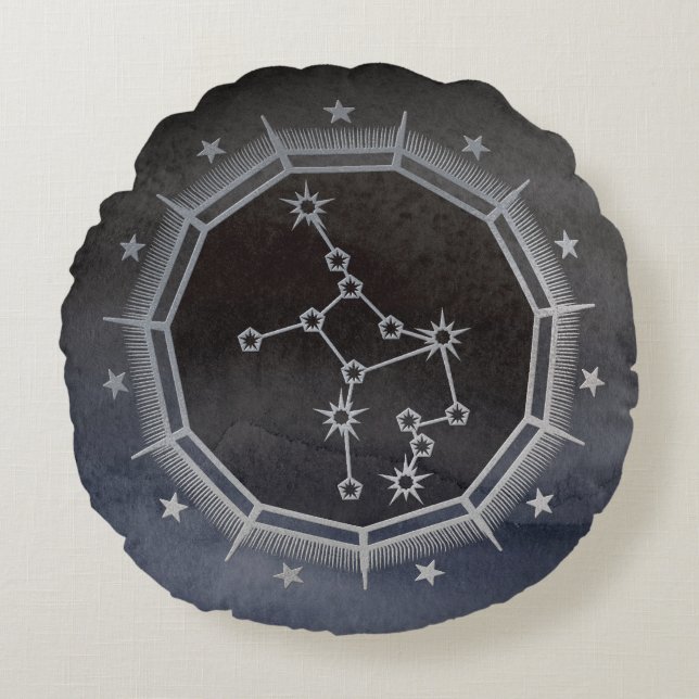 Coussins Ronds Astrologie Zodiaque foncée : Virgo Black & Silver (Devant)