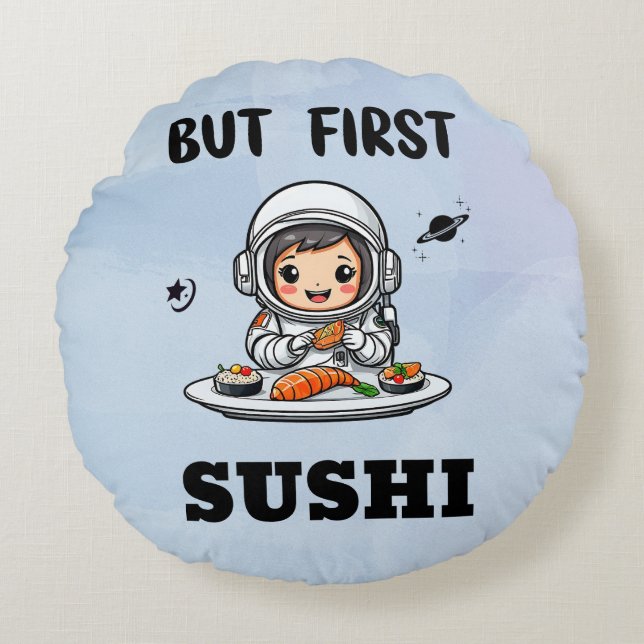 Coussins Ronds Astronaute mangeant du Sushi (Devant)