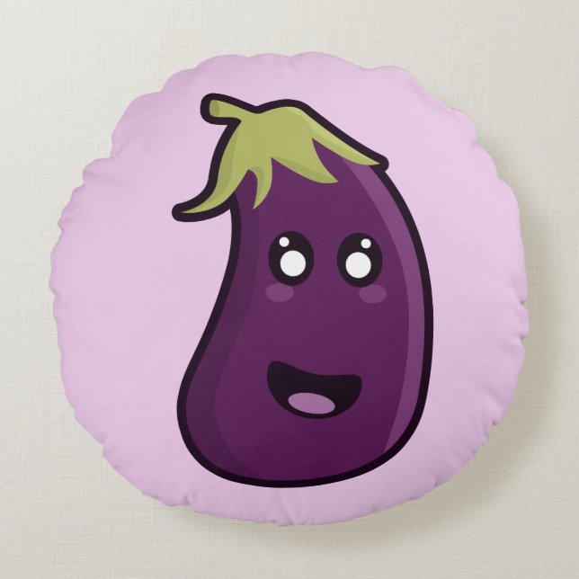 Coussins Ronds Aubergine de Kawaii (Devant)