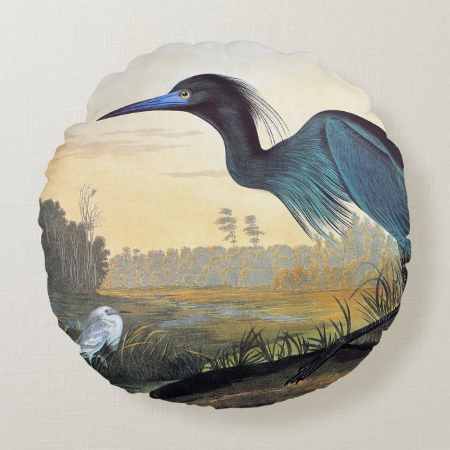 Coussins Ronds Audubon : Héron de petit bleu (Devant)