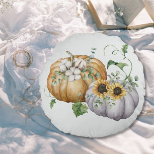 Coussins Ronds Automne Citrouille Tournesol et Fleurs de coton