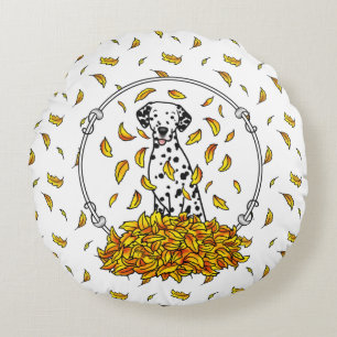 Coussins Ronds Automne laisse Dalmatie (noir 1) Chien Jouer migno