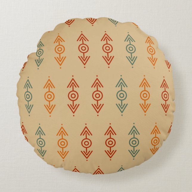 Coussins Ronds Aztec Géométrique Bleu Et Orange Tribal Sud-Ouest (Devant)
