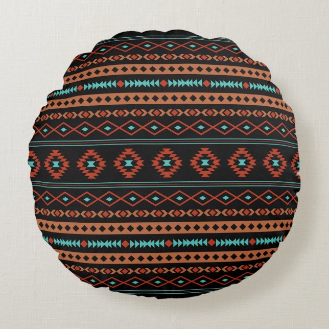 Coussins Ronds Aztec Rusts Turquoise Noir Motifs mélangés Motif (Devant)