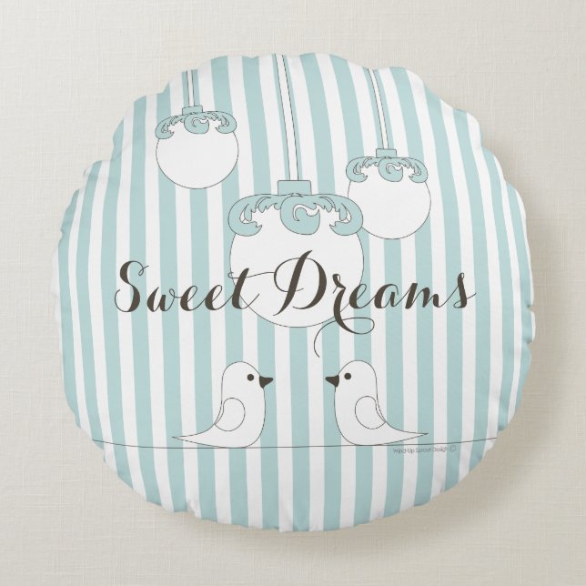 Coussins Ronds Baby Blue Stripe mignonne Oiseau Salle de soins in (Devant)