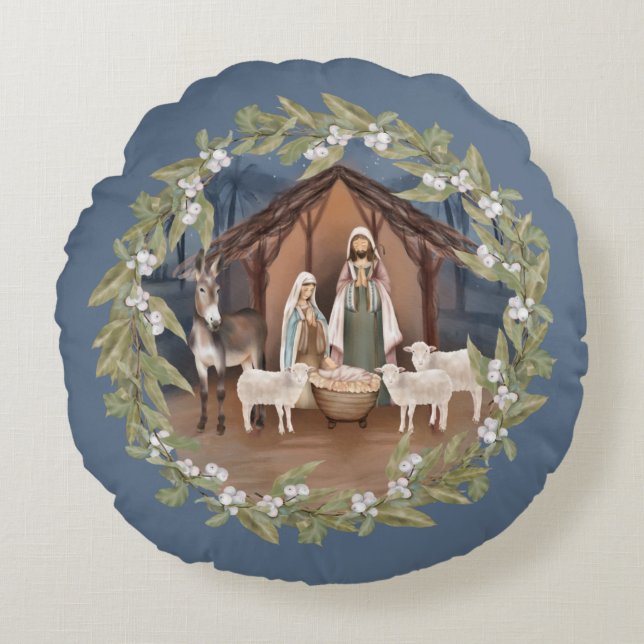 Coussins Ronds Baby Jesus in the Manger Nativity (Devant)