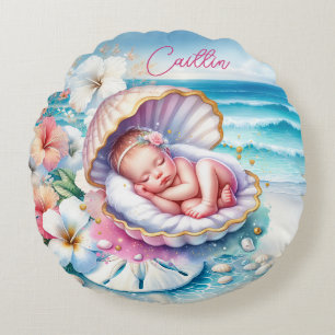 Coussins Ronds Baby shower de fille côtière personnalisée