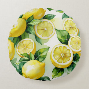 Coussins Ronds Baby shower moderne bleu citron floral script