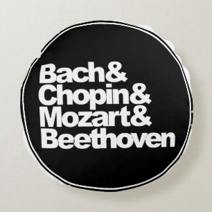 Coussins Ronds Bach et Chopin et Mozart et Beethoven