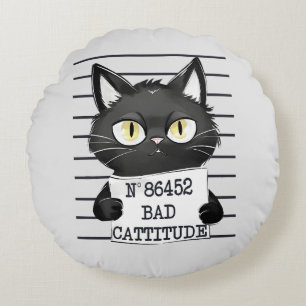 Coussins Ronds Bad Cattitude - Mugshot de chat noir