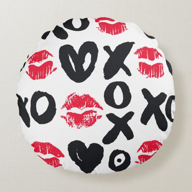 Coussins Ronds Baisers à lèvres Coeurs Arrière - plan sans coutur (Devant)