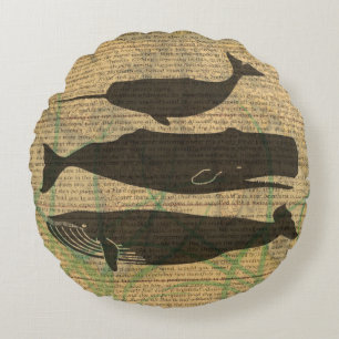 Coussins Ronds Baleine antique Vie marine
