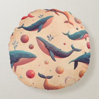 Coussins Ronds Baleines cosmiques flottantes
