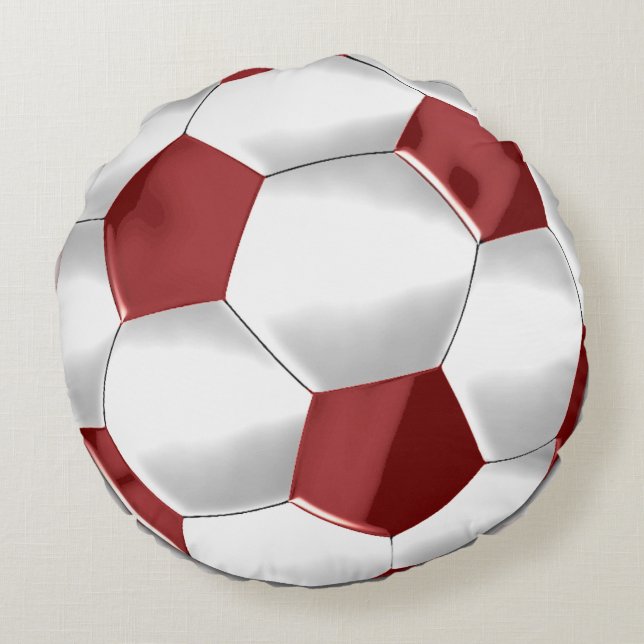 Coussins Ronds Balle de football rouge et blanc (Dos)