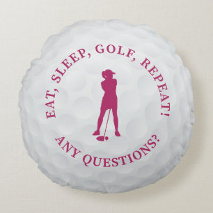 Coussins Ronds Balle de Golf Golfeuse Silhouette Mignonne Rose Pe