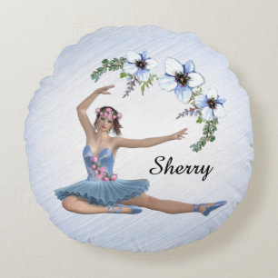Coussins Ronds Ballerina en bleu Nom personnel