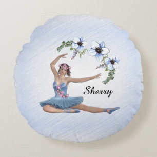 Coussins Ronds Ballerina en bleu Nom personnel