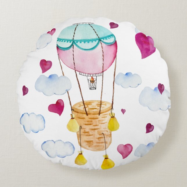 Coussins Ronds Ballons d'aquarelle illustration Saint-Valentin R (Devant)