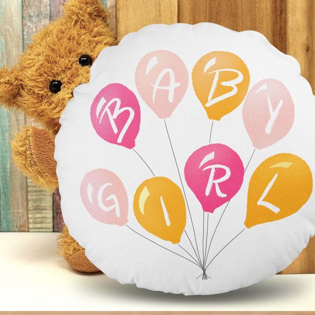 Coussins Ronds Ballons Jaunes Bébé Baby shower Fille Bébé rose (Créateur téléchargé)
