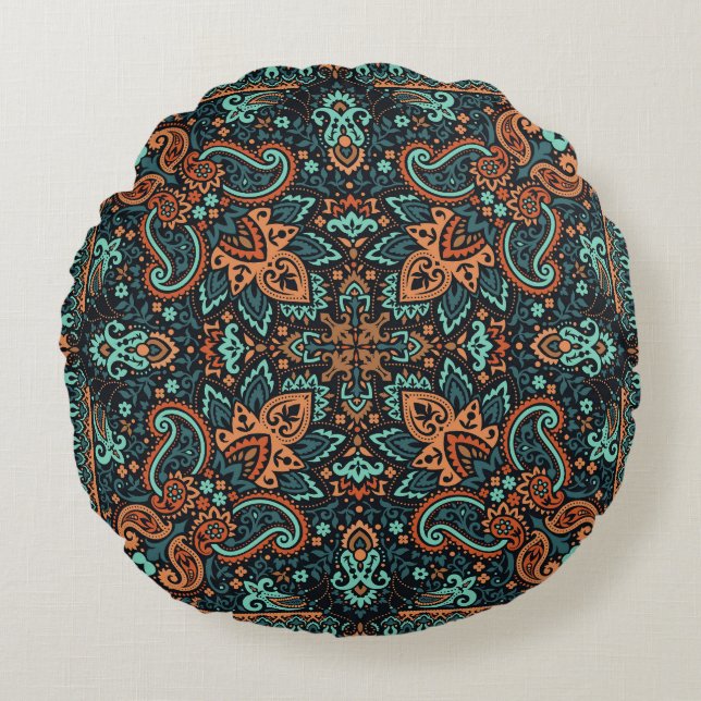 Coussins Ronds Bandana De Paisley Orné : Cou De Soie. (Devant)