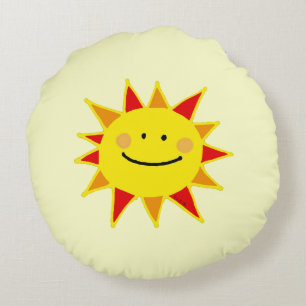 Coussins Ronds bande dessinée heureuse jaune mignonne du soleil