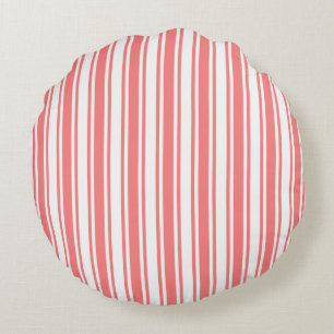 Coussins Ronds Bandes de bonbons corail et blanc