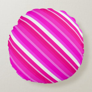 Coussins Ronds Bandes de bonbons en couches - rose et fuchsia