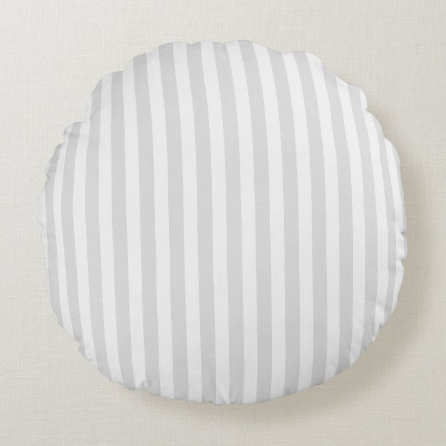 Coussins Ronds Bandes de bonbons gris clair et blanc (Devant)