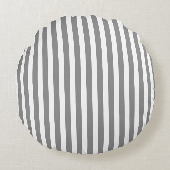 Coussins Ronds Bandes de bonbons grises et blanches (Devant)