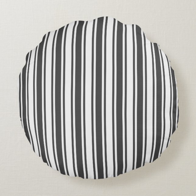 Coussins Ronds Bandes de bonbons grises et blanches au charbon (Dos)