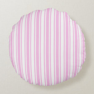 Coussins Ronds Bandes de bonbons rose clair et blanc