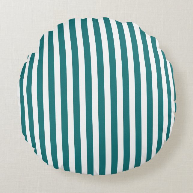 Coussins Ronds Bandes de bonbons turquoises et blanches (Devant)