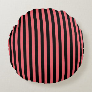 Coussins Ronds Bandes de corail et de bonbons noirs