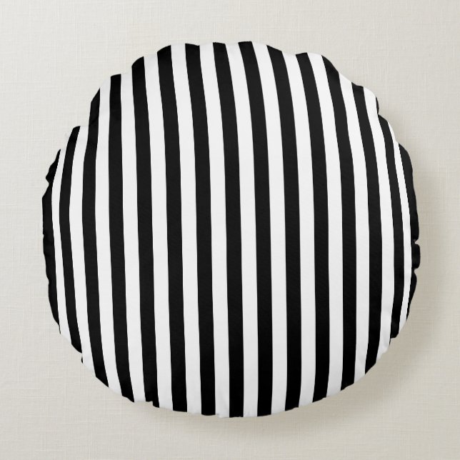 Coussins Ronds Bandes de taille moyenne noire et blanche (Devant)